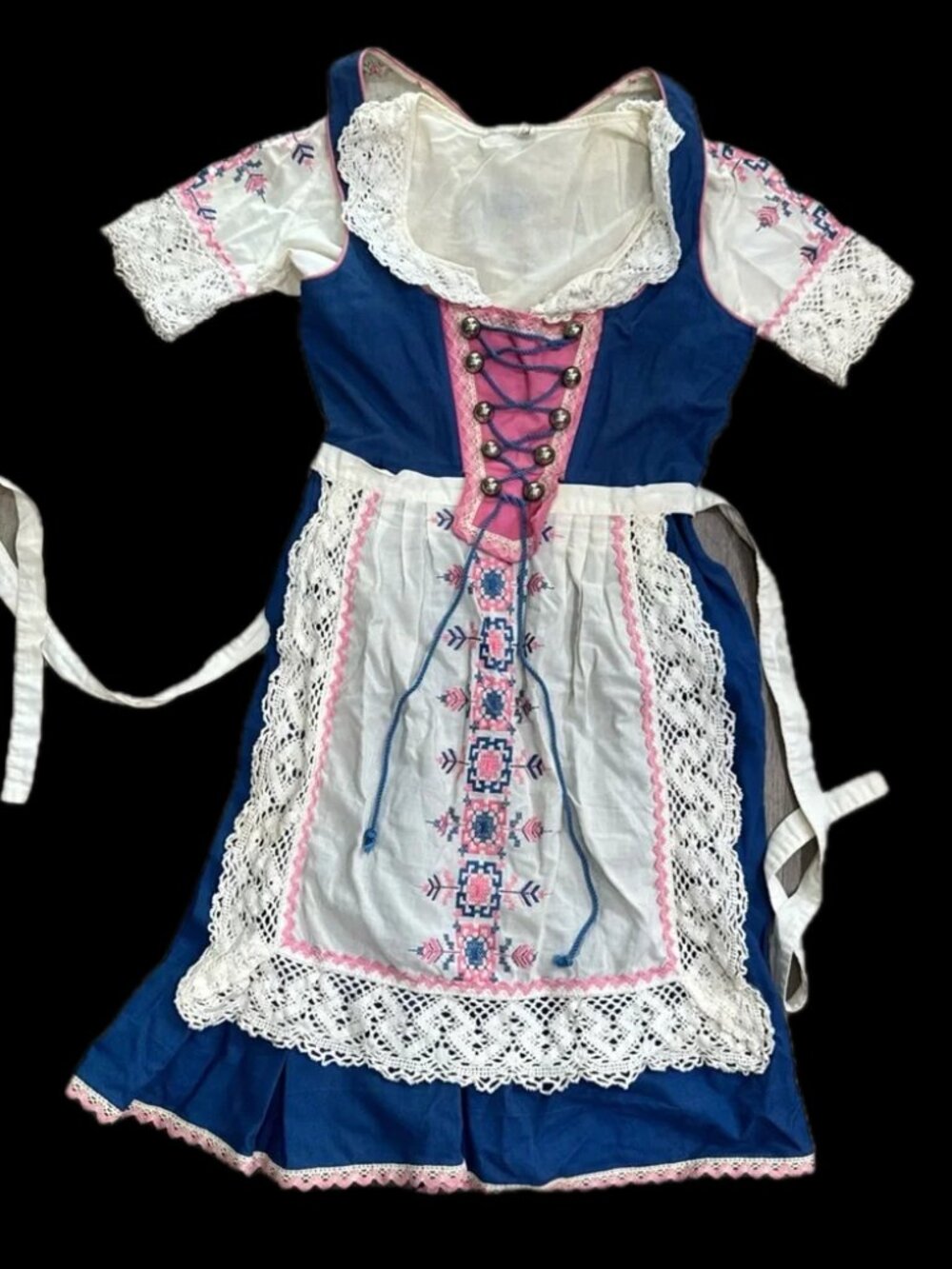 Vintage Trachten Embroidered Bavarian German Dirndl Dress Apron Top Oktoberfest